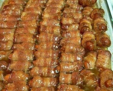 Bacon wrapped smokies with brown sugar and butter