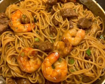 Shrimp and steak teriyaki noodles
