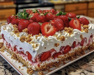 Strawberry Crunch Poke Cake