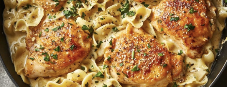 One Pan Chicken Creamy Buttered Noodles