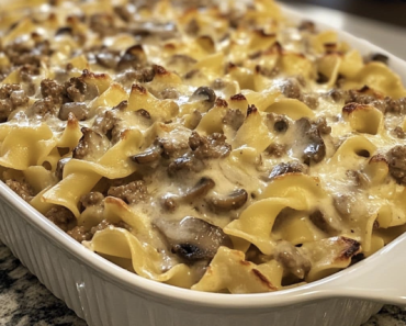 Cheesy Ground Beef Stroganoff Pasta Casserole