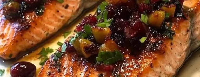 24-Baked Salmon with Cranberry Salsa and Pecans