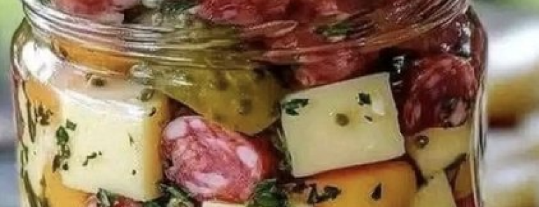Marinated Cheese Appetizer  Salami and Pickles