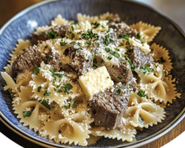Creamy Parmesan Garlic Beef Bowtie Pasta