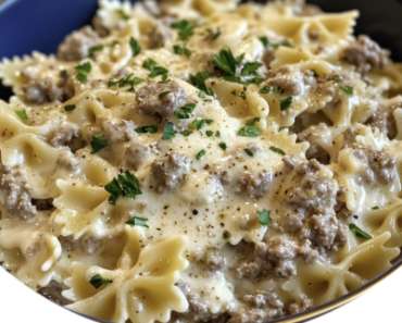 Creamy Parmesan Garlic Beef Bowtie Pasta