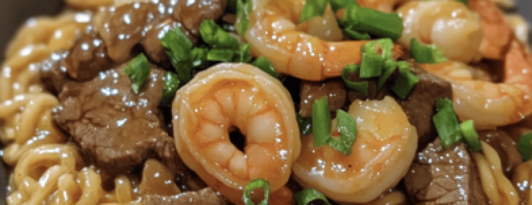 Shrimp and Steak Teriyaki Noodles
