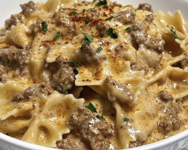 Creamy Parmesan Garlic Beef Bowtie Pasta