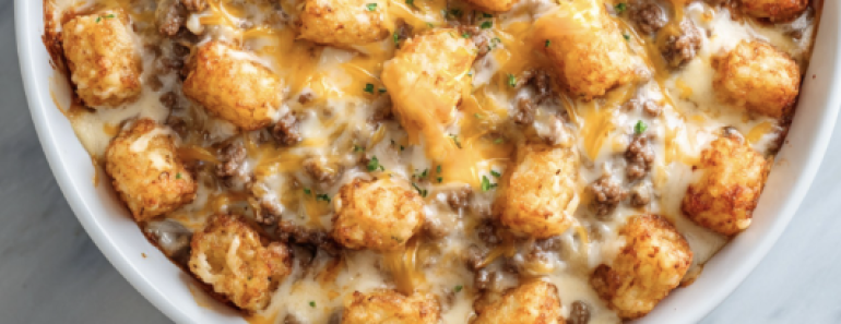 Creamy Ground Beef and Tater Tot Bake