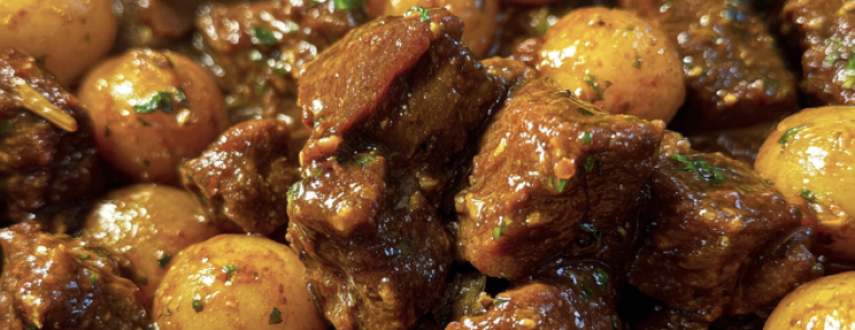 Garlic Butter Beef Bites Baby Potatoes