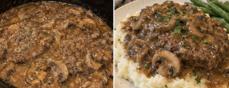Mushroom Crock Pot Cube Steak