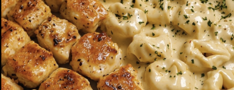 Garlic Butter Chicken Bites Creamy Alfredo Tortellini